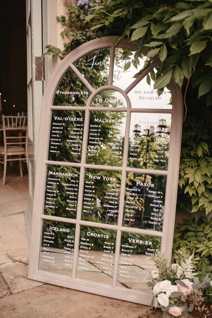 Use old window panes for rustic seating arrangements.